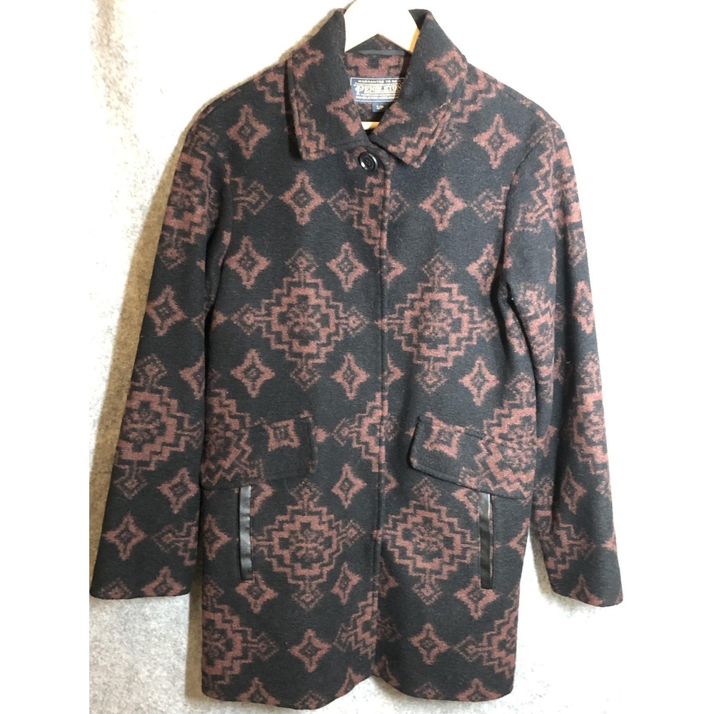Pendleton Coat Womens Small Black‎ Red Wool Blend Aztec Tribal Button Front